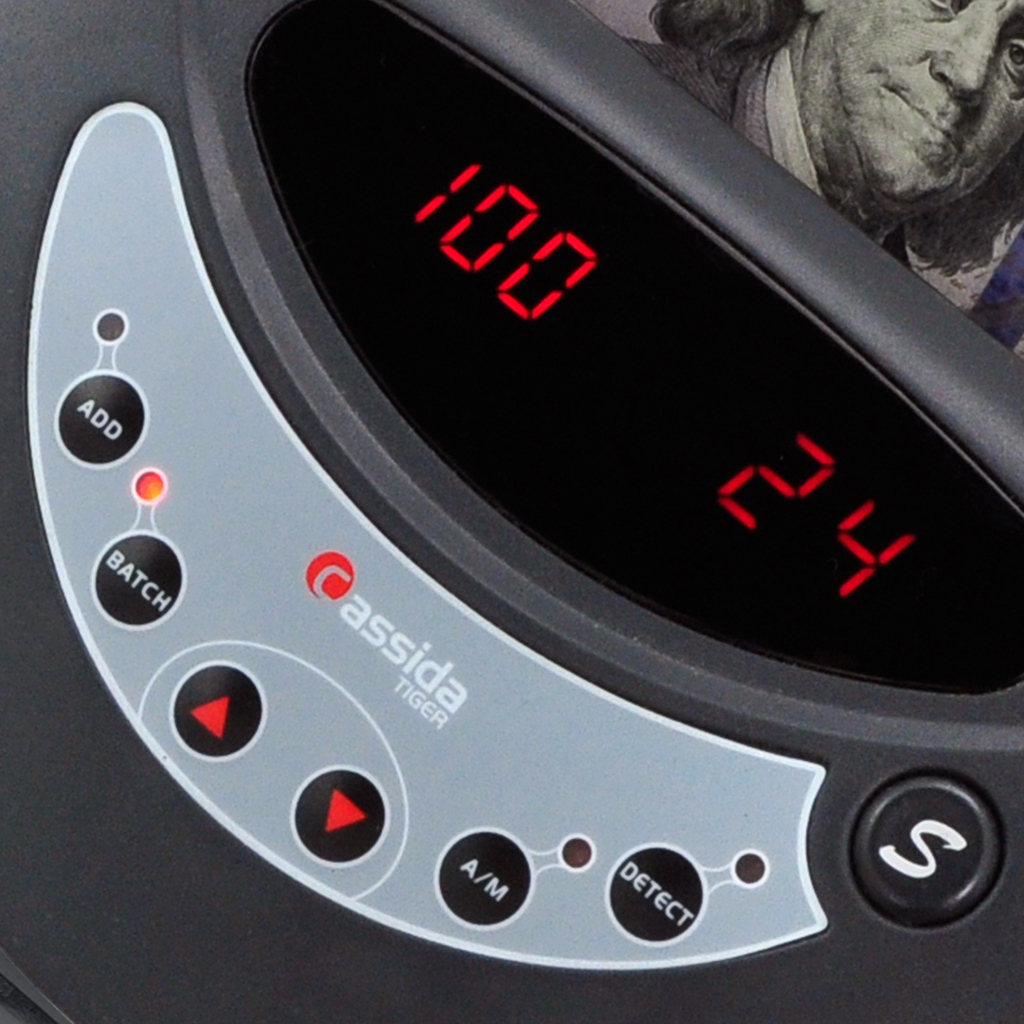 Cassida Tiger compact currency counter with options for counterfeit detection