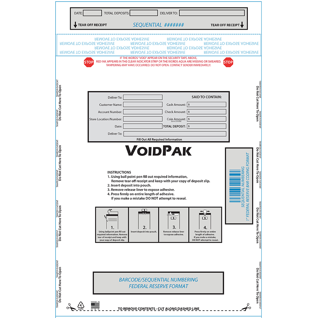 9.5 x 12 VoidPak tamper evident bank deposit bag